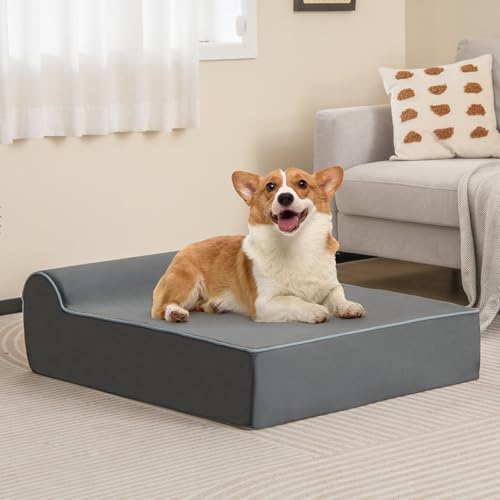 COSTWAY Orthopädisches Hundebett, Hundesofa mit Rand, Memory Foam, waschbar und rutschfest, für mittelgroße & große Hunde Katze, Katzenbett Katzensofa Indoor, 100 x 81 x 20 cm, Grau von COSTWAY