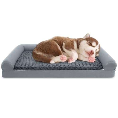 COSTWAY Orthopädisches Hundebett groß, Hundesofa mit Hundekissen, Schaumstoff, Abnehmbarer waschbarer Bezug, erhöhte Ränder, Hundecouch für große & Mittelgroße Hunde, Grau (L-113 x 89 x 18 cm) COSTWAY Orthopädisches Hundebett groß, Hundesofa mit Hundekissen, Schaumstoff, Abnehmbarer waschbarer Bezug, erhöhte Ränder, Hundecouch für große & Mittelgroße Hunde, Grau (L-113 x 89 x 18 cm) von COSTWAY