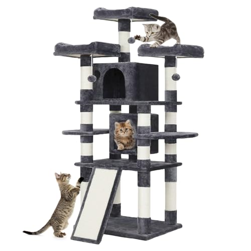 Katzenbaum für den Innenbereich, mehrstöckig, großes Katzenkletterregal für große Katzen, Turm mit Höhle, gemütlicher Plüsch-Sitzstange, Eck-Katzenkletterbaum, Sisal-Kratzbaum und Hängematte, 170 cm von COSY105C