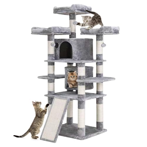 Katzenbaum für den Innenbereich, mehrstöckig, großes Katzenkletterregal für große Katzen, Turm mit Höhle, gemütlicher Plüsch-Sitzstange, Eck-Katzenkletterbaum, Sisal-Kratzbaum und Hängematte, 170 cm von COSY105C