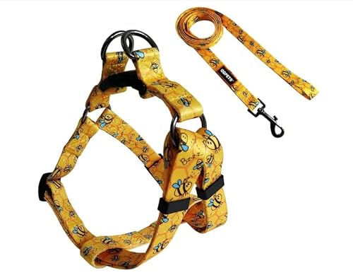 Cosyhome London Hundegeschirr, atmungsaktiv, verstellbar, Hundeleine und Geschirr, kein Ziehen, für kleine, mittelgroße und große Hunde (gelbe Bienen, M) von COSYHOMELONDON