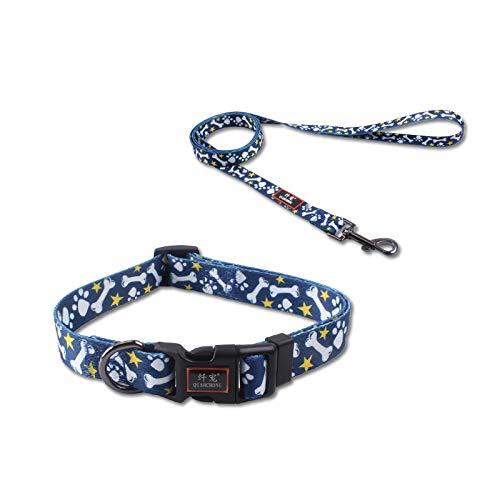 Cosyhome London Hundehalsband und Leine für kleine Hunde, verstellbar, langlebig, Blau, 1,5 m, Welpenleine, Halsband für Hundetrainingsleine (S, Knochen) von COSYHOMELONDON