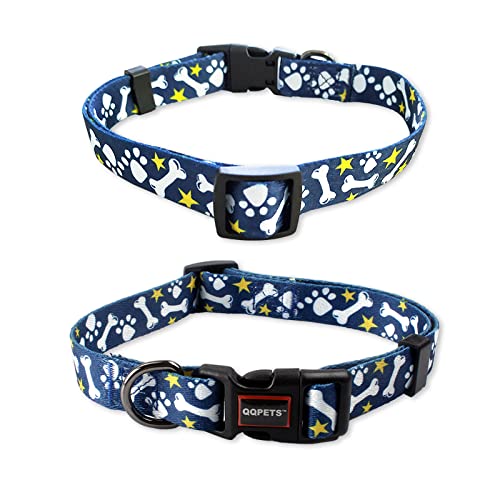 Cosyhome London Verstellbares Nylon-Hundehalsband mit Mustern, weiches, bequemes Haustierhalsband für kleine, mittelgroße und große Hunde (blaue Knochen, M) von COSYHOMELONDON