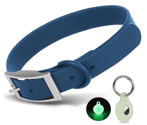 Cosyhome Verstellbares Hundehalsband mit Airtag-Halterung: langlebige Hundehalsbänder, weiches gummiertes Gurtband, wasserdicht und leicht zu reinigen, für kleine, mittelgroße und große Hunde (Navy) von COSYHOMELONDON