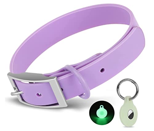 Cosyhome Verstellbares Hundehalsband mit Airtag-Halterung: langlebige Hundehalsbänder, weiches gummiertes Gurtband, wasserdicht und leicht zu reinigen, mittelgroße und große Hunde (M, Flieder) von COSYHOMELONDON