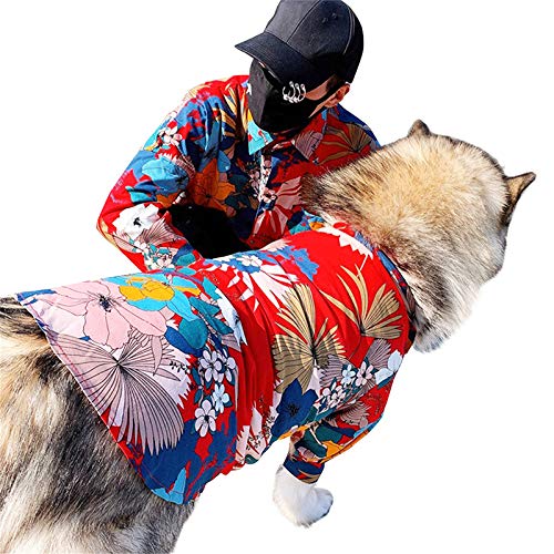COUTUDI Aloha-Hundehemd für große Rassen, hawaiianische Blume, Ananas-Shirt, Größe 3XL-6XL für große Hunde, Alaska, Schlüpfschuh (Herrengröße frei (unter 90 kg), rote Blume) von COUTUDI