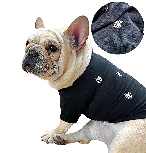 Hunde-T-Shirt, Motiv: Französische Bulldogge, Bestickt, Baumwolle, für Welpen, Kleidung, Outfit, Bekleidung, Mäntel, Tops. (Marineblau, Größe M) von COUTUDI