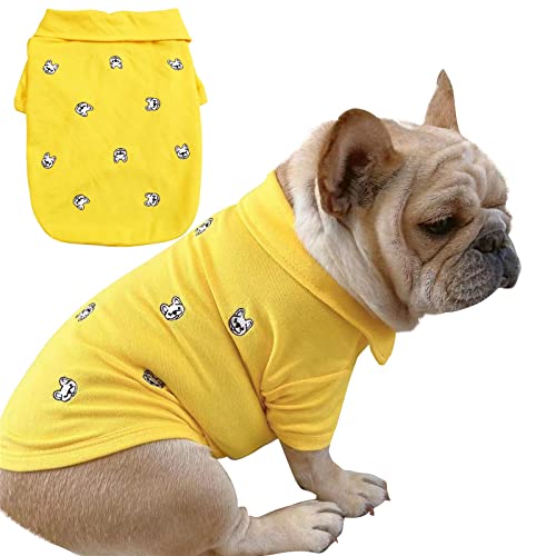 T-Shirt mit französischer Bulldogge, Stickerei, Baumwolle, für Hunde, Welpen, Kleidung, Outfit, Kleidung, Mäntel, Tops. (gelb, klein) von COUTUDI