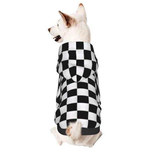 Hunde-Kapuzenpullover mit Kapuze, kariert, für kleine Hunde, Schwarz und Weiß von COWMMWOC