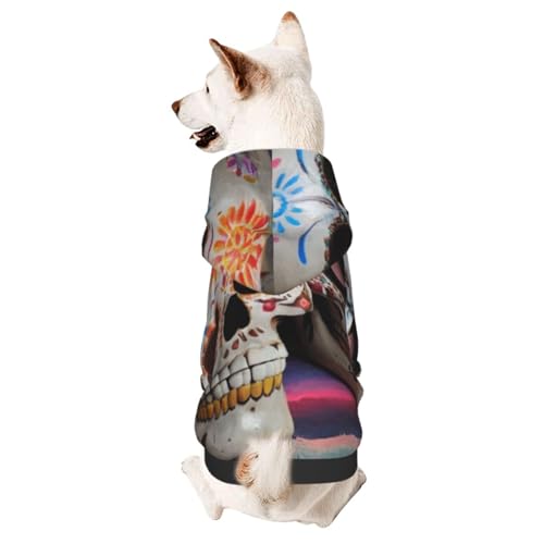 Mexikanischer Totenkopf-Kapuzenpullover, niedliches Hunde-Sweatshirt mit Kapuze, Haustierkleidung, geeignet für kleine Hunde von COWMMWOC