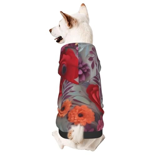 Red Flowerssmall Haustier-Kapuzenpullover, niedliches Hunde-Sweatshirt mit Kapuze, Haustierkleidung für kleine Hunde von COWMMWOC