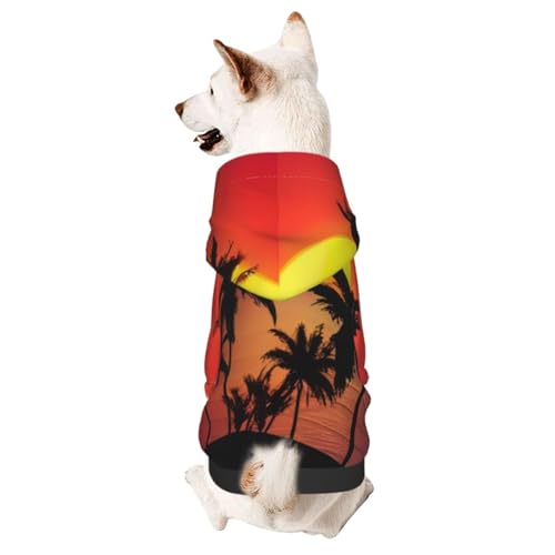 Tropischer Sonnenuntergang für Haustiere, niedliches Hunde-Sweatshirt mit Kapuze, Haustierkleidung, geeignet für kleine Hunde von COWMMWOC