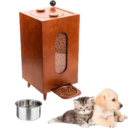 Erhöhter Futterautomat aus Holz, Esstisch für Haustiere, Bequeme Futterstation, mit Edelstahlnapf, kann 10 kg Hundefutter aufbewahren von COYEUX