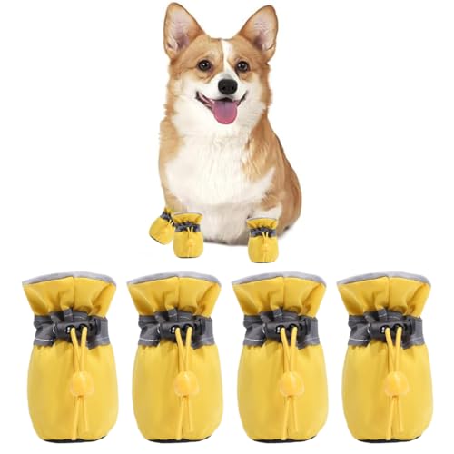 COYUN 4 Stück Hundeschuhe, Hundestiefel Pfotenschutz, Anti-Rutsch Hundestiefel, Hundeschuhe mit Reflektierenden Riemen, Hundeschuhe Pfotenschutz, Verstellbare, Pfotenschützer für Kleine Hundee, Gelb COYUN 4 Stück Hundeschuhe, Hundestiefel Pfotenschutz, Anti-Rutsch Hundestiefel, Hundeschuhe mit Reflektierenden Riemen, Hundeschuhe Pfotenschutz, Verstellbare, Pfotenschützer für Kleine Hundee, Gelb von COYUN