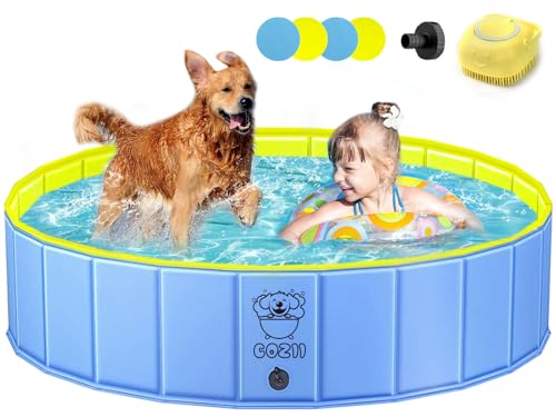 COZII Hundepool, 120 x 30cm Hundepool fur Große Kleine Hunde, Faltbare Hundebadewanne, Planschbecken für Kinder, Tragbar Hunde Pool Rutschfestem PVC mit Badebürste von COZII