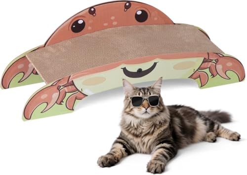 COZIWOW Kratzbaum in Krabbenform, Wellpappe, Kratzbett für Indoor-Katzen, langlebig, 2-seitig gebogen, bunt von COZIWOW