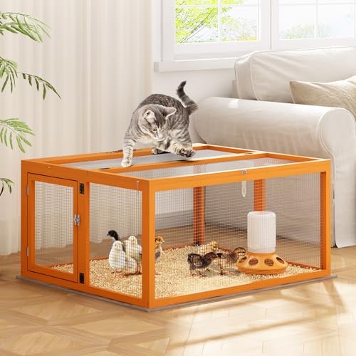 COZIWOW Tragbarer Hühnerstall mit UV-beständiger Dachplatte, 4 x Gartenpfähle, Kaninchenstall aus Holz, Hühnerbrüter für drinnen und draußen, zusammenklappbarer Hühnerkäfig, oben und seitlich zu von COZIWOW