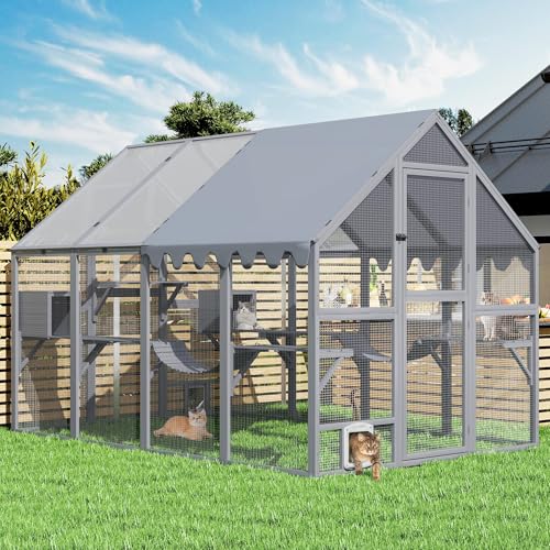 Großes Catio Outdoor-Katzengehege, 150 m², extra großes Outdoor-Katzengehege für mehrere Katzen, großes begehbares Katzengehege aus Holz mit wetterfester vollständiger Abdeckung, Zugang zum Fenster Großes Catio Outdoor-Katzengehege, 150 m², extra großes Outdoor-Katzengehege für mehrere Katzen, großes begehbares Katzengehege aus Holz mit wetterfester vollständiger Abdeckung, Zugang zum Fenster von COZIWOW