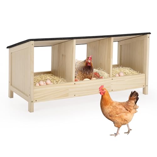 Nistkästen aus Holz mit 3 Fächern für Huhn, Hühnerstall für Hühnerstall mit Asphaltdach, Nistkästen für Henne, Ente, Geflügel, Vogel, Taube von COZIWOW