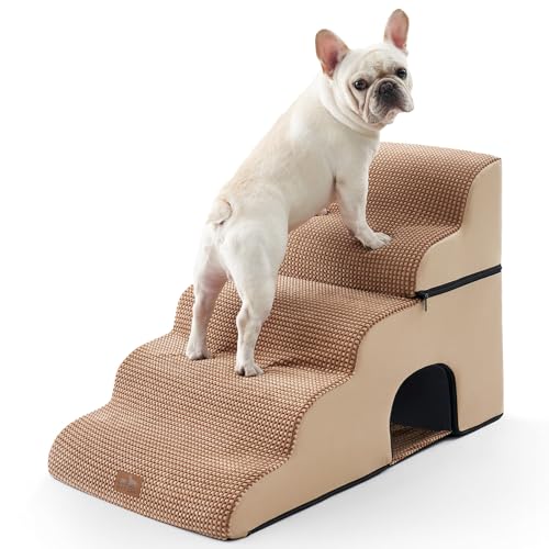 COZY KISS Breite Hundetreppe, kleine Haustiertreppe mit auslaufsicherer Abdeckung (Hellbraun, 83x50x57cm-Loch, 5.0) von COZY KISS