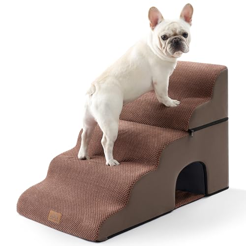 COZY KISS Breite Hundetreppe, kleine Haustiertreppe mit auslaufsicherer Abdeckung (Schokoladenbraun, 83x50x57cm-Loch, 5.0) von COZY KISS