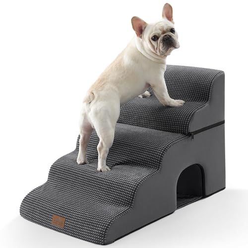 COZY KISS Breite Hundetreppe, kleine Haustiertreppe mit auslaufsicherer Abdeckung (Schwarz und Grau, 83x50x57cm-Loch, 5.0) von COZY KISS