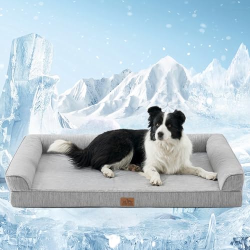COZY KISS Extra großes Hundesofa, waschbar, orthopädische Hundebetten und Couch mit abnehmbarem Flanell-Bezug mit Reißverschluss, verdicktes Welpenbett für extra große Hunde, Silbergrau, Größe XL, von COZY KISS