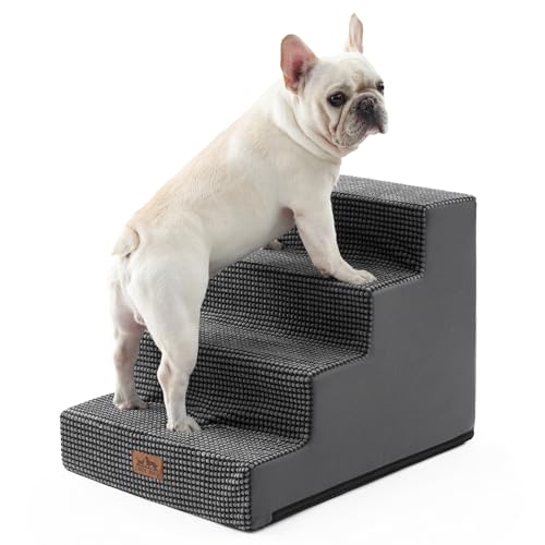 COZY KISS Hundetreppe für Kleine Hunde, 4 Stufen Breiter Haustiertreppe für Bett Couch Auto, 45cm Hoch Hochdichtem Schaumstoff Katzentreppe mit Abnehmbarem Bezug (60x45x45cm, 4) von COZY KISS