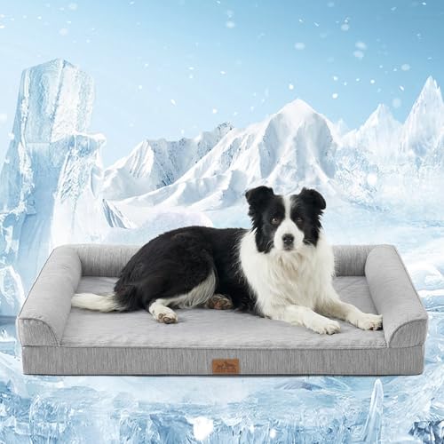 COZY KISS Kühlbett für Hunde, Orthopädisches Hundebett Großes Hunde, Hundecouch mit Eierförmiger Kistenschaum, Hundesofa mit Abnehmbarer Bezug und wasserdichte Innenlage, Silbergrau (XL,107x76x18cm) von COZY KISS