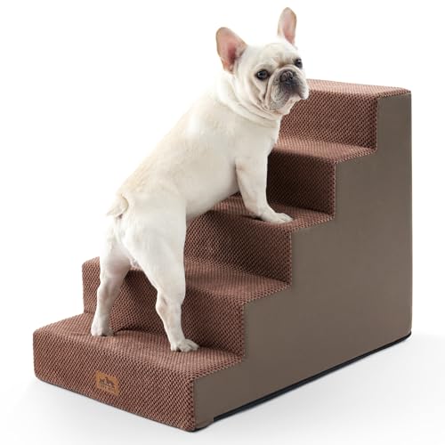 COZY KISS Hundetreppe, Haustiertreppe mit auslaufsicherer Abdeckung für Kleine Hunde Katzen, Hochdichter Schaumstoff-Hunderampe für Bett Sofa Auto (Schokolade, 75x50x60cm, 5) von COZY KISS