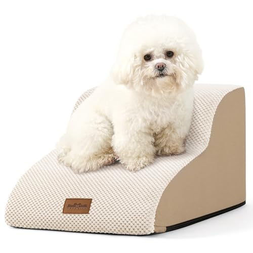 COZY KISS Hundetreppe für Kleine Hunde 30cm, Haustiertreppe für Sofa aus Hochdichtem Schwamm, Hunde Treppe Hunderampe mit Waschbarem Bezug und Rutschfestem Boden, 40x50x30cm, 2 Stufen, Beige von COZY KISS