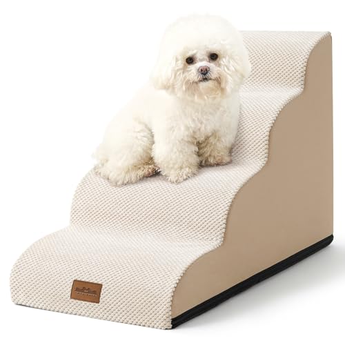 COZY KISS Hundetreppe für Kleine Hunde 50cm, Haustiertreppe für Bett aus Hochdichtem Schwamm, Hunde Treppe Hunderampe mit Waschbarem Bezug und Rutschfestem Boden, 40x72x50cm, 4 Stufen, Beige von COZY KISS