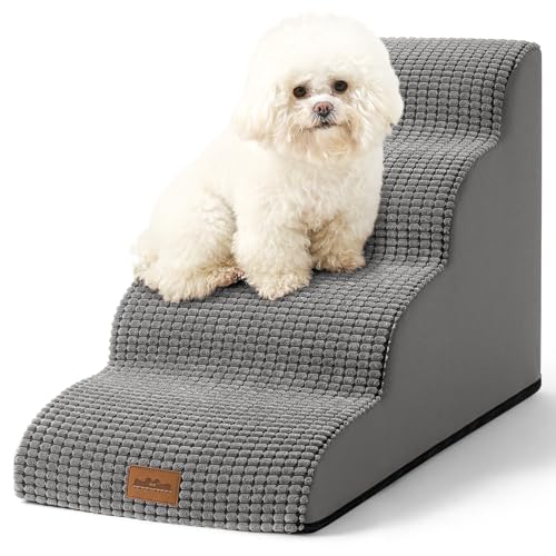 COZY KISS Hundetreppe für Kleine Hunde 50cm, Haustiertreppe für Bett aus Hochdichtem Schwamm, Hunde Treppe Hunderampe mit Waschbarem Bezug und Rutschfestem Boden, 40x72x50cm, 4 Stufen, Hellgrau von COZY KISS