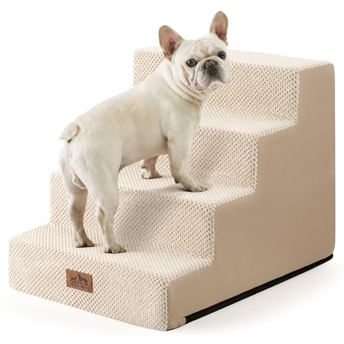 COZY KISS Hundetreppe für kleine Hunde, 4 Etagen breitere Haustiertreppe für Couch und Betten, 45 cm H rutschfeste Hundetreppe für alte Katzen, Welpen, kleine mittelgroße Hunde, 45 x 60 x 45 cm, Beige von COZY KISS