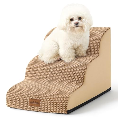 COZY KISS Hundetreppe für kleine Hunde, Haustiertreppe für Hochbetten und Couch, Haustierrampe für kleine Hunde und Katzen (drei Stufen) von COZY KISS