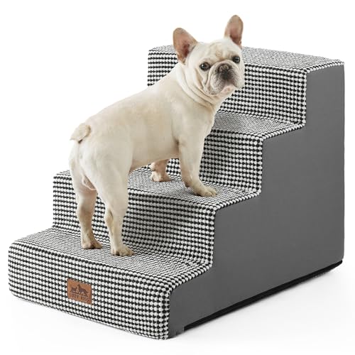 COZY KISS Hundetreppe für Kleine Hunde, 4 Stufen Breiter Haustiertreppe für Bett Couch Auto, 45cm Hoch Hochdichtem Schaumstoff Katzentreppe mit Abnehmbarem Bezug (Schwarz und Weiß, 60x45x45cm, 4) von COZY KISS