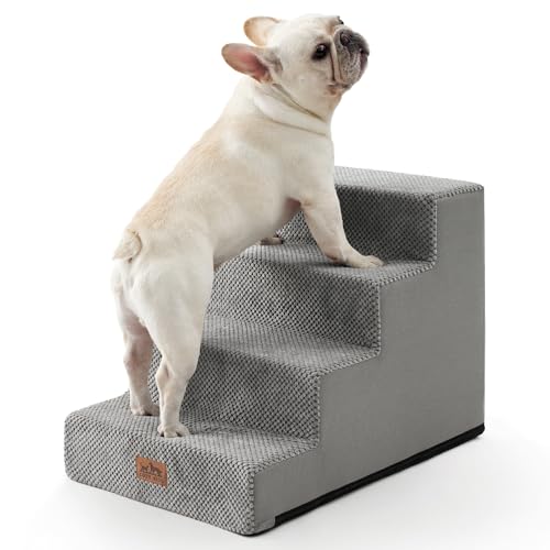 COZY KISS Hundetreppe für Kleine Hunde, 4 Stufen Breiter Haustiertreppe für Bett Couch Auto, 45cm Hoch Hochdichtem Schaumstoff Katzentreppe mit Abnehmbarem Bezug (Grau, 60x45x45cm, 4) von COZY KISS