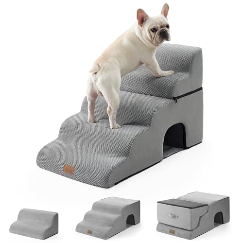 COZY KISS Hundetreppe für Kleine Hunde, Haustiertreppe für Hochbett aus Hochdichtem Schwamm, Hunde Treppe Hunderampe mit Waschbarem Bezug(grau, 83x50x57cm-Loch, 5.0) COZY KISS Hundetreppe für Kleine Hunde, Haustiertreppe für Hochbett aus Hochdichtem Schwamm, Hunde Treppe Hunderampe mit Waschbarem Bezug(grau, 83x50x57cm-Loch, 5.0) von COZY KISS