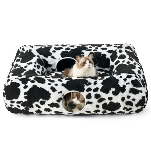 COZY KISS Katzentunnel, Rascheltunnel für Katzen, Interaktives Katzenbett mit Tunnel Große Katzen, Indoor Selbstbeschäftigung Katzenspielzeug für Katzen Kleintiere Kaninchen (Schwarz & Weiß, 95*70*29) von COZY KISS