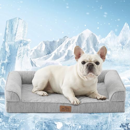 COZY KISS Kühlbett für Hunde, Orthopädisches Hundebett Kleine Hunde, Hundecouch mit Eierförmiger Kistenschaum, Hundesofa mit Abnehmbarer Bezug und wasserdichte Innenlage, Silbergrau (M,76x51x15cm) von COZY KISS