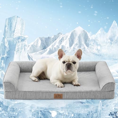 COZY KISS Mittelgroßes Hundesofa, waschbar, orthopädische Hundebetten und Couch mit abnehmbarem Flanell-Bezug mit Reißverschluss, verdicktes Welpenbett für mittelgroße Hunde, Silbergrau, Größe M, 91,4 von COZY KISS