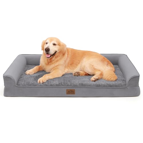 COZY KISS Hundebetten für extra große Hunde, wasserdichtes Hundebett aus Memory-Schaum mit Seiten, rutschfeste Unterseite und orthopädische Hunde-Couch-Bett mit waschbarem, abnehmbarem Bezug, Grau von COZY KISS