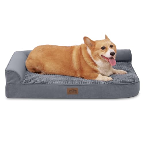 COZY KISS Orthopädisches Hundebett, 19cm Dicke Hundesofa für Mittelgroße Hunde, Abnehmbar und Waschbar Hundecouch, rutschfeste Unterseite, Wasserdichtes Innenfutter (Gris-L-Type, M(91 * 69 * 19CM)) von COZY KISS