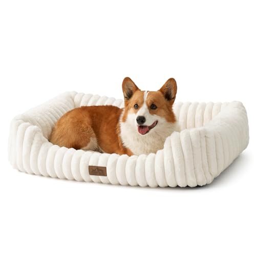 COZY KISS Orthopädisches Waschbares Hundebett, für Große und Mittel Hunde, Weicher Kunstfell Hundekorb, Haustiersofa mit Hoher Umrandung, Flauschig, Rutschfestes, 88,9 x 63,5 x 20,3 cm, Beige von COZY KISS