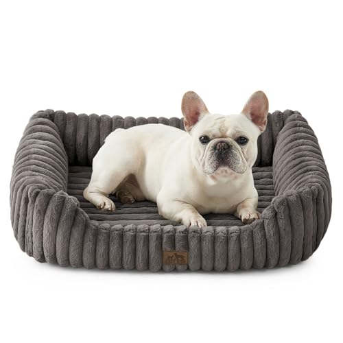 COZY KISS Orthopädisches Waschbares Hundebett, für Kleiner und Mittel Hunde, Weicher Kunstfell Hundekorb, Haustiersofa mit Hoher Umrandung, Flauschig, Rutschfestes, 76x58x18cm, Grau von COZY KISS