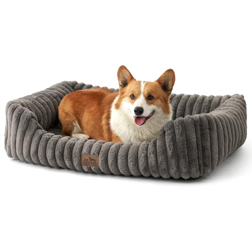 COZY KISS Orthopädisches Waschbares Hundebett, für Große und Mittel Hunde, Weicher Kunstfell Hundekorb, Haustiersofa mit Hoher Umrandung, Flauschig, Rutschfestes, 89x64x20cm, Grau von COZY KISS