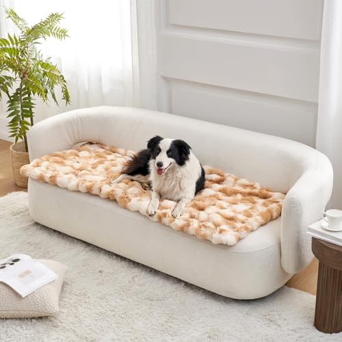 COZY KISS Sofa überzug Waschbar, Flauschiger Kunstpelz Couch überzug 3 4 Sitzer l u Form, rutschfest Sofa Auflage Schonbezüge Möbelschutz für Haustier Hunde Katze (70x208cm, Batik-braun) von COZY KISS