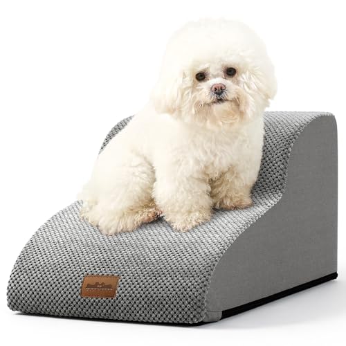 COZY KISS Hundetreppe für Kleine Hunde, Haustiertreppe für Couch aus Hochdichtem Schwamm, Hunde Treppe Hunderampe mit Waschbarem Bezug und Rutschfestem Boden (Grau, 2 Stufen (40x50x30cm), 2) von COZY KISS