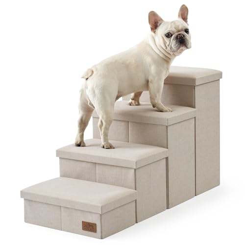 COZY KISS Hundetreppe für Kleine Hunde mit Stauraum, Breite Haustiertreppe Faltbare für Bett und Couch, Hunderampe mit Rutschfestem Boden, Lecksichere (Beige, 43x97x56cm, 4) von COZY KISS