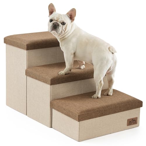 Hundetreppe mit Stauraum, 3-stufige breitere stabile Hundetreppe für kleine/mittelgroße/große Hunde und ältere Katzen, faltbare Hunderampe für Bett/Couch/Auto, hält bis zu 95,3 kg (42,4 cm H, Braun) von COZY KISS